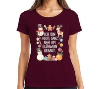 T-shirt humoristique pour femme avec inscription « Ich bin Heute ganz nah am Glühwein », bordeaux, S