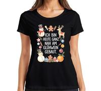 T-shirt humoristique pour femme avec inscription « Ich bin Heute ganz nah am Glühwein », Noir , S