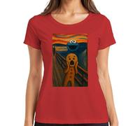 T-shirt humoristique pour femme Motif monstre miettes Le Cri en pain d'épice Peinture Carnaval, rouge, S