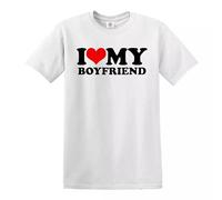 T-shirt humoristique pour homme avec inscription « I Love My Boyfriend », Blanc - Imprimé noir, L