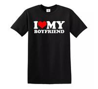 T-shirt humoristique pour homme avec inscription « I Love My Boyfriend », Noir - Imprimé blanc, L