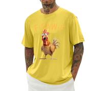 T-shirt humoristique pour homme avec lettre imprimée drôle et col rond pour Halloween Hauts Surprise Poulet Amusant T-shirt de loisirs Y2K Mode Streetwear, O jaune., 5XL