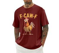 T-shirt humoristique pour homme avec lettre imprimée drôle et col rond pour Halloween Hauts Surprise Poulet Amusant T-shirt de loisirs Y2K Mode Streetwear, O vin, 5XL