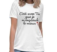T-Shirt Humour C’est avec toi Amour Homme Femme Unisexe Message drôle. Idée Cadeau Original Ami Couple Amoureux Collègue Frère Sœur Mari Fiancés pour Anniversaire St Valentin Noël. Tee-Shirt (S)