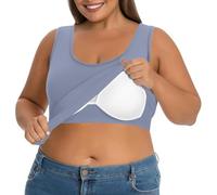 T Shirt Humour Couple avec soutien-gorge grande taille, camisole rembourrée, soutien-gorge étagère, t-shirt de yoga décontracté et basique Hauts Courts Manches Longues Pour Femmes Qui (Light Blue, XL)