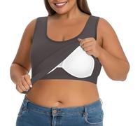 T Shirt Humour Couple avec soutien-gorge grande taille, camisole rembourrée, soutien-gorge étagère, t-shirt de yoga décontracté et basique Hauts Courts Manches Longues Pour Femmes (Dark Gray, XXXXXL)
