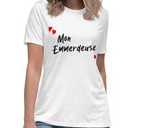 T-Shirt Humour Femme Mon Emmerdeuse Message drôle Amour. Idée Cadeau Original pour Amie Couple Collègue Soeur Cousine Copine Nana Amoureuse pour Anniversaire Noël St Valentin. Tee-Shirt Blanc S