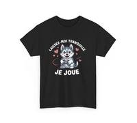 T-shirt Husky Gamer Noir Unisexe Motif Mignon Manette & Cœurs Laissez-moi Tranquille, Je Joue 100% Coton S-3XL : Couleur - XXL