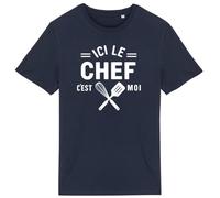T Shirt Ici Le Chef C'est Moi - pour Homme - Imprimé en France - Coton 100% Bio - Cadeau Anniversaire Cuisine Original Rigolo (Marine, M)
