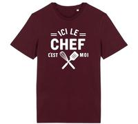 T Shirt Ici Le Chef C'est Moi - pour Homme - Imprimé en France - Coton 100% Bio - Cadeau Anniversaire Cuisine Original Rigolo (Bordeaux, L)
