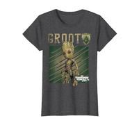 T-Shirt illustré Marvel Guardians Vol. 2 Baby Groot Shield C1 T-Shirt, Femme, Chiné Foncé, 3XL