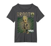 T-Shirt illustré Marvel Guardians Vol. 2 Baby Groot Shield C1 T-Shirt, Femme Grandes Tailles, Chiné Foncé, 3X