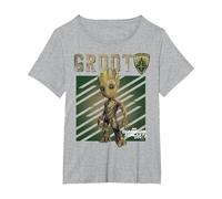 T-Shirt illustré Marvel Guardians Vol. 2 Baby Groot Shield C1 T-Shirt, Femme Grandes Tailles, Gris Chiné, 2X