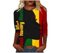 T-shirt illustré pour femme à manches 3/4 - Haut géométrique noir - Mois d'histoire - T-shirt imprimé lettre - Col rond - Chemise longue - T-shirt graphique pour fête décontractée, multicolore, XXL