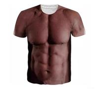 T-shirt imprimé 3D pour homme avec fausse poitrine, haut décontracté à manches courtes pour la gym et le streetwear, mélange de polyester et d'élasthanne, coupe régulière, col rond (L B)