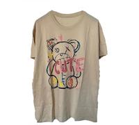 T-shirt imprimé à manches courtes pour femme - Col rond - Longueur midi, beige, 44-46
