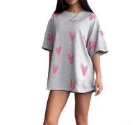 T-shirt imprimé amour pour femme à manches courtes en coton doux, coupe ample, col rond, haut d'été décontracté pour un usage quotidien, noir, taille S (S gris clair)