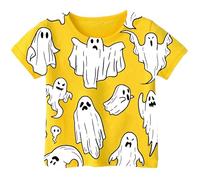 T-shirt imprimé avec épingle de sûreté - Style Halloween - Pour filles et garçons - À manches courtes - Convient pour les bébés de 1 à 13 ans - Pour l'été, jaune, 8-9 ans