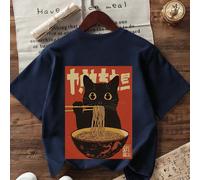 T-shirt imprimé avec un chat vintage mangeant des nouilles pour garçon préadolescent, en tissu doux et confortable. Convient pour les sports extérieurs, le port quotidien, le style streetwear, le styl