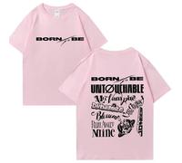 T-Shirt imprimé Born to Be 2nd Tour du Monde Top Ample rétro Manches Courtes Hip Hop Unisexe Streetwear-Black||XS