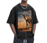 T-shirt imprimé chameau sable du désert Propriétés d'évacuation de l'humidité Maintenir la facilité de mouvement décontracté léger, Noir , S