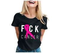 T-Shirt imprimé Contre Le Cancer du Sein pour Femmes, Haut du Mois de la Sensibilisation Internationale Tee Shirt avec Message (Black, XXL)