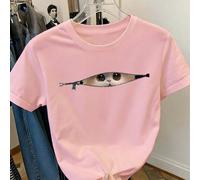 T-shirt imprimé de chat rigolo qui fait coucou, pour filles préadolescentes. Tissu doux et confortable, convient pour les sports extérieurs, le port quotidien, le style de rue, le style campus des fil