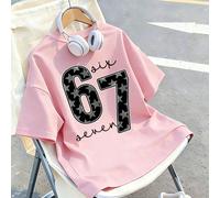 t-shirt imprimé dessin animé adolecent Girl Star Element Six Seven 67, Top casual et polyvalent, convient pour le port casual quotidien des filles 6Y,7Y,8Y,9Y,10Y,14Y,11Y,12Y,13YGéométrique,graphique,
