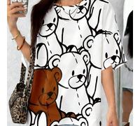 T-shirt imprimé dessin animé mignon pour femmes - col ras-du-cou décontracté, manches courtes, coupe ample, stretch moyen, top mode printemps-été-automne, T-shirts mignons L,M,S,XL,XSAnimal,Cartoon,Im