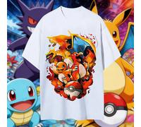 T-shirt imprimé Évolutif Pokémon Charmander et Charizard Été 2026, 100% Coton, Coupe Ample pour Couples et Familles, Idéal pour les Voyages, les Jeux et le Sport CMTWY20669