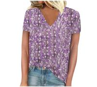 T-Shirt Imprimé Floral Col en V pour Femmes Chemise Manches Courtes Décontracté Tops Léger et Respirant Chemisier pour Dames Vacances Hauts Polyvalente pour La Plage Ample Mode Chic et Élégant