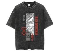T-shirt imprimé graphique Anime Berserk, t-shirt vintage délavé rétro en coton coupe ample, Noir 13., 3XL