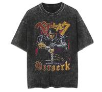 T-shirt imprimé graphique Anime Berserk, t-shirt vintage délavé rétro en coton coupe ample, Noir-6, M