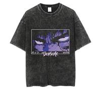 T-shirt imprimé graphique Anime Berserk, t-shirt vintage délavé rétro en coton coupe ample, Noir-9., XS