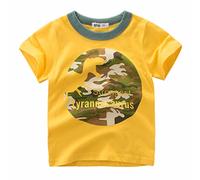 T-Shirt Imprimé Graphique Coloré Garçon Col Rond Manches Courtes, Tendance Doux Haut Jeune Enfant, Coton Peach Skin