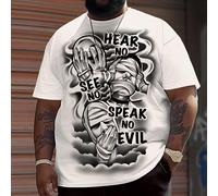 T-shirt imprimé graphique "Ne pas voir/entendre/parler le mal" pour hommes en grande taille, fabriqué en tissu tricoté de polyester, silhouette décontractée col rond, design unique 1XL,2XL,3XL,4XL,5XL