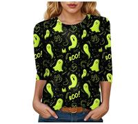 T Shirt imprimé Halloween Femme col Rond Trois Quarts 3/4 Manches Longues Ghost Graphique T Shirt Festival Horreur Sanglant Blood éclaboussures Sweat Citrouille Démon Graphique Imprimés Automne Hiver