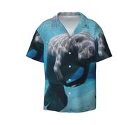 T-shirt imprimé lamantin d'animaux marins mignons pour hommes, polos à manches courtes, chemise d'été décontractée pour la plage pour hommes, Noir , XL