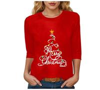 T Shirt imprimé Manches Courtes et col Rond pour Femme, Motif Noël Maillot Foot (Red, S)