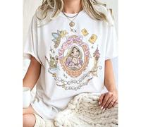 T-shirt imprimé mode Disney, à double face, avec le motif de la princesse Raiponce et du miroir des rêves. Parfait pour le port quotidien, idéal pour l'été. Légèrement élastique, tissu doux avec un co