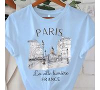 T-shirt imprimé Paris grande taille, Top décontracté à col rond et manches courtes pour l'été et le printemps, vêtements pour femmes, t-shirts graphiques pour femmes 0XL,1XL,2XL,3XL,4XLgraphique,Lettr