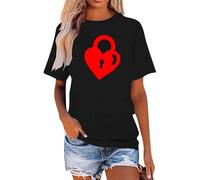 T-shirt imprimé Saint Valentin 2026 avec col rond et manches courtes pour la Saint-Valentin, haut décontracté pour couples masculins et féminins, Noir , XXL