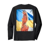 T-Shirt imprimé sur Le Dos - Bikini Sexy Blonde et Drapeau ukrainien Manche Longue