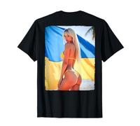 T-Shirt imprimé sur Le Dos - Bikini Sexy Blonde et Drapeau ukrainien T-Shirt