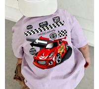 T-shirt imprimé voiture de course pour bébé garçon, T-shirt décontracté à manches courtes et col ras-du-cou pour bébé garçon 6-9M,9-12M,12-18M,18-24M,2-3YgraphiquePolyester