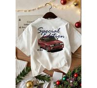 T-shirt imprimé voiture rétro style Y2K Howell ES30, Top décontracté polyvalent pour toutes les saisons - tissu doux, extensible et confortable, blanc d'été L,M,S,XLVoitureÉtoffe