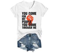 T-shirt imprimé « You Come for My People You Come Through Me » - Col en V et col en V, Blanc-VT-1, S