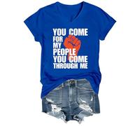T-shirt imprimé « You Come for My People You Come Through Me » - Col en V et col en V, Bleu roi-VT-1, S