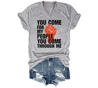 T-shirt imprimé « You Come for My People You Come Through Me » - Col en V et col en V, Gris-VT-1, S