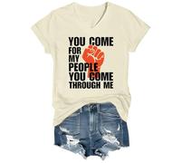 T-shirt imprimé « You Come for My People You Come Through Me » - Col en V et col en V, Jaune crémeux - VT-1, S